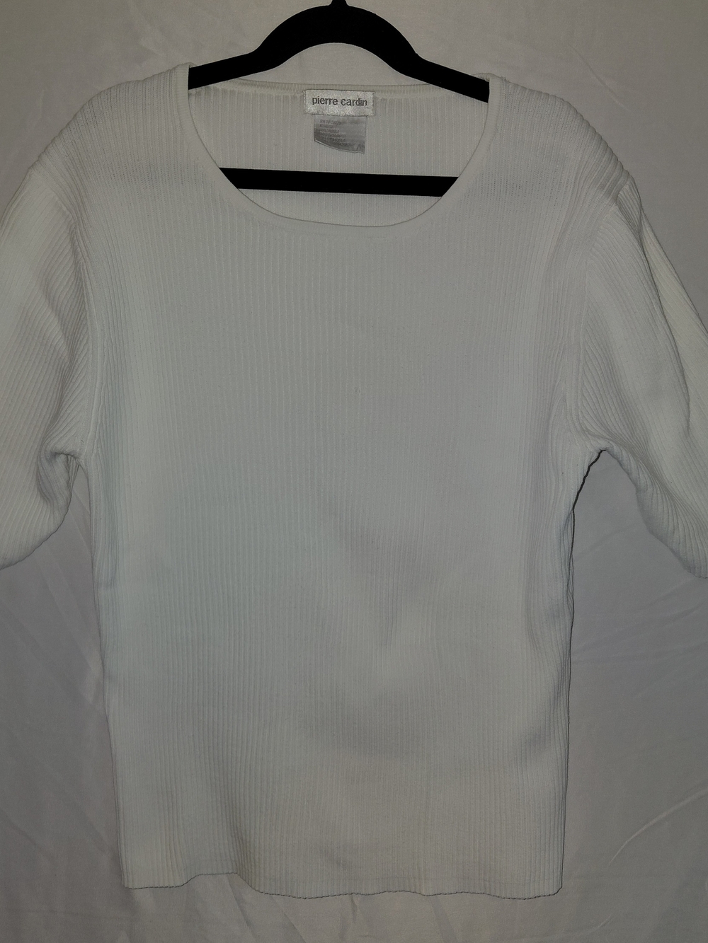 Pierre Cardin White Ribbed Crew Neck Short Sleeve Top #